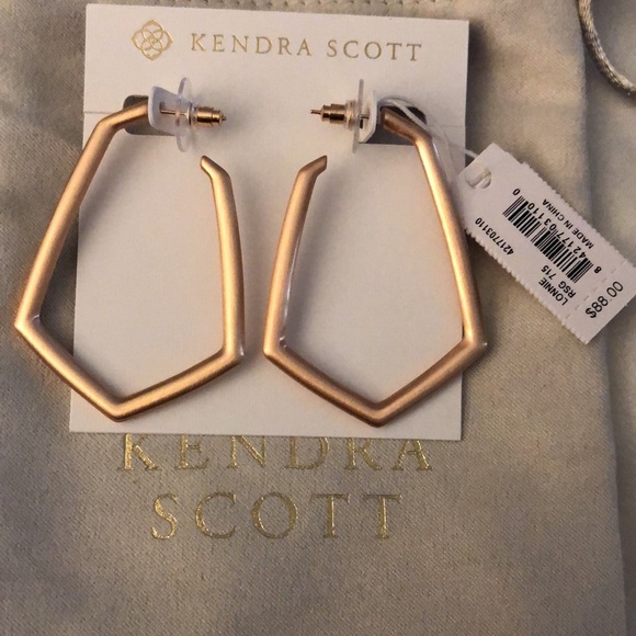 Kendra Scott Lonnie 14k Rose Gold Plated Elongated Hoop Earrings NWT & Dust Bag - Picture 5 of 11
